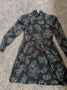 Tags still on! LOFT Black Long-Sleeve Paisley Dress with Green and White Accents